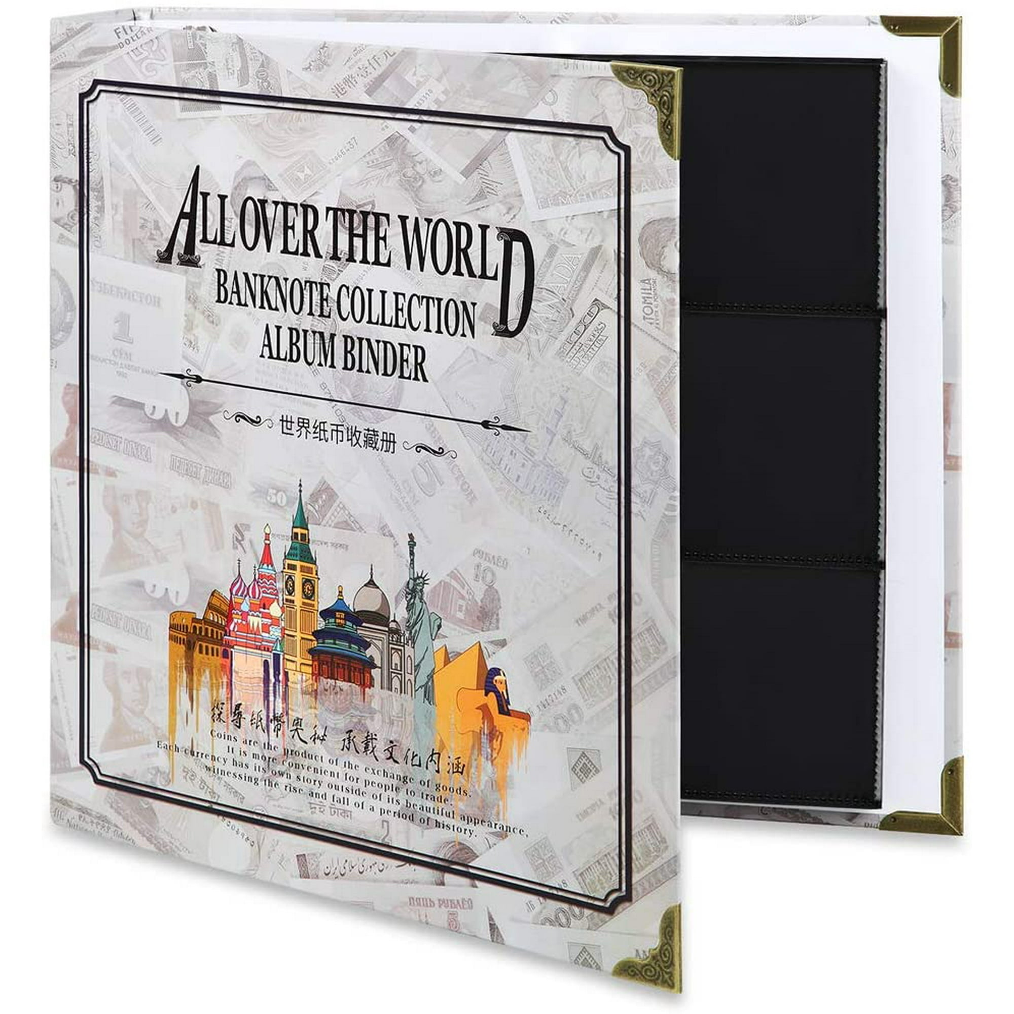 Cherry Juilt 60 Pockets Leather Paper Money Album Collect Book Banknote Currency Collection Album Holder Black Durable